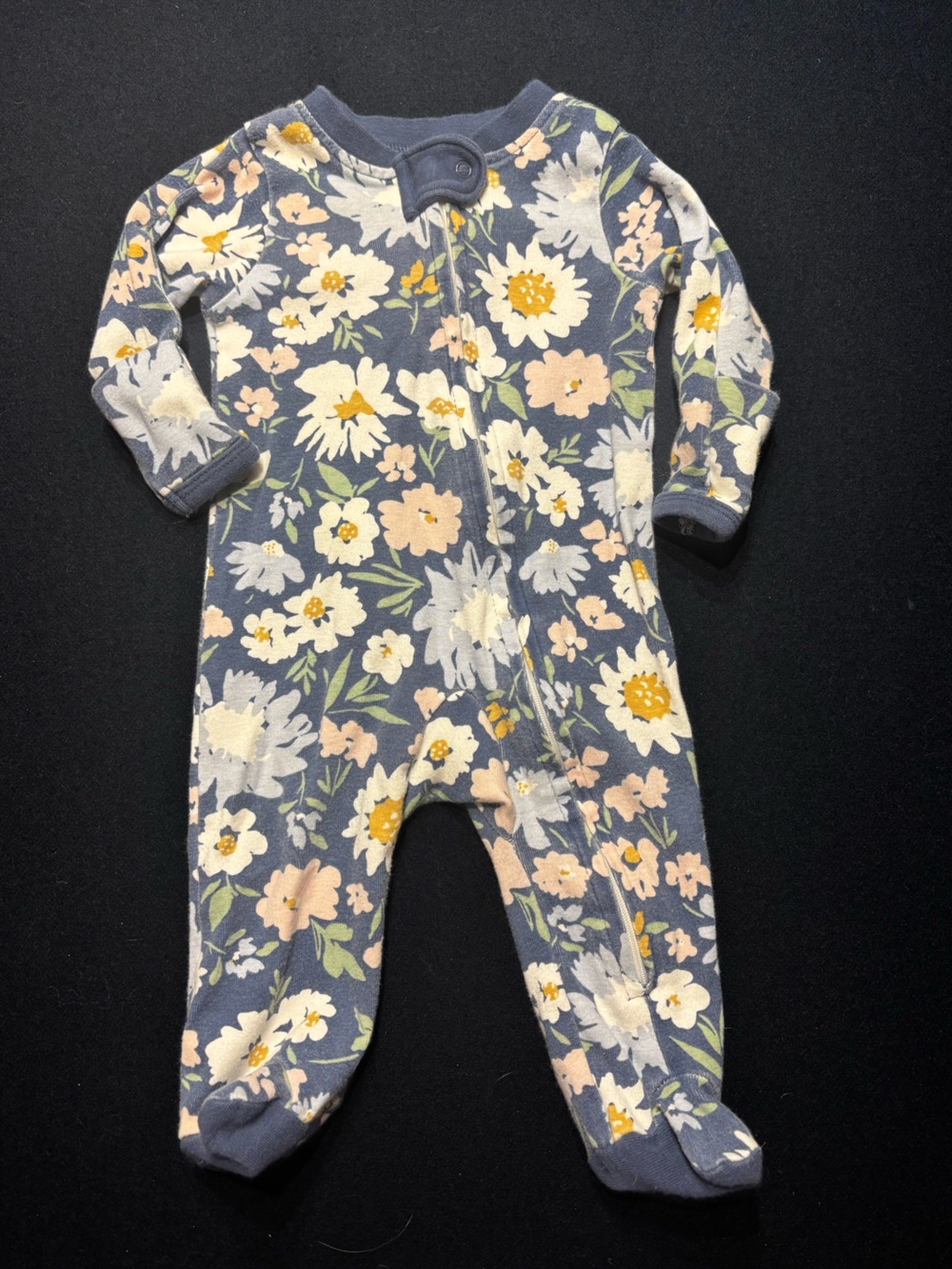 Honest Brand - Floral Footed One-Piece - Blue - 0-3M